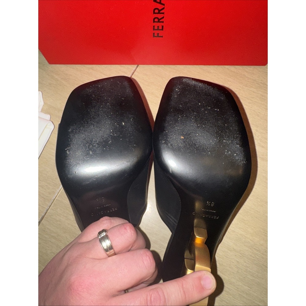 Salvatore Ferragamo 'Astro' Mule Black Leather Sandal Women's 8 1/2 US - Picture 8 of 13